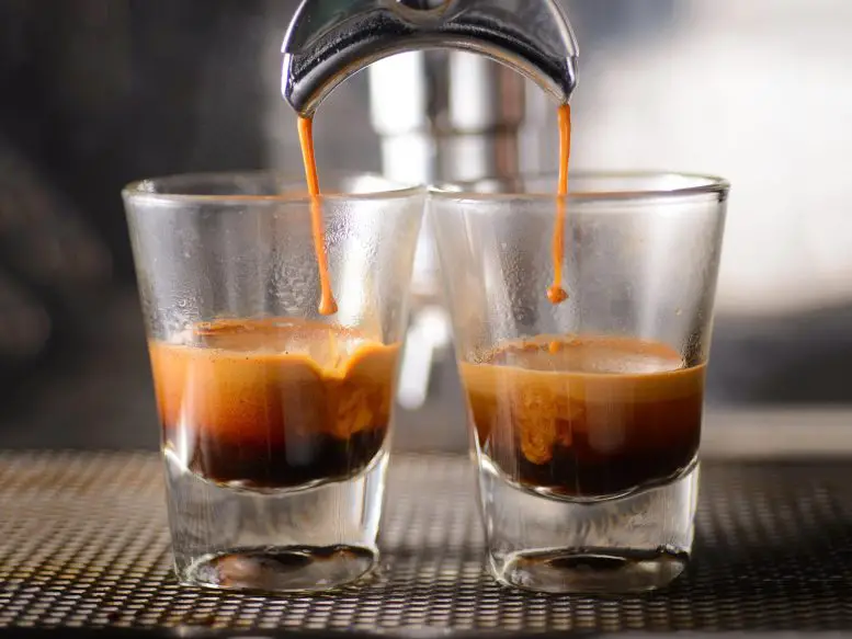 Espresso machine brewing double shots